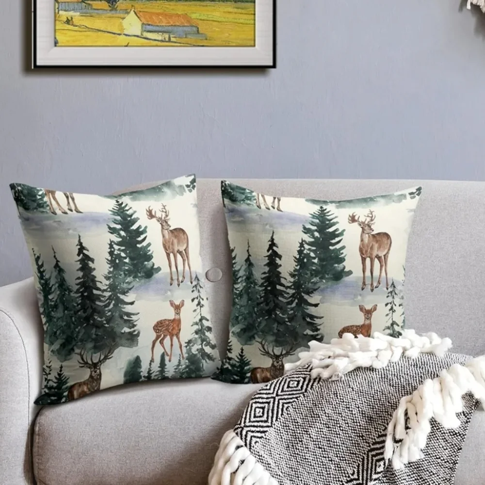 Holiday Deer Print Pillow Covers & Velvet Ribbon Bundle 6 X 18yds